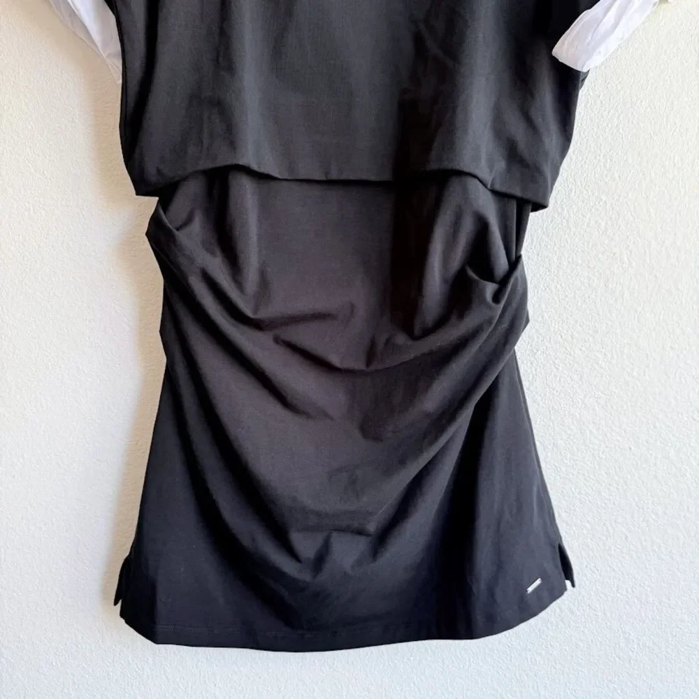 Simkhai Cody Cotton Jersey Ruched Mini Dress in Black & White size XL NWOT
